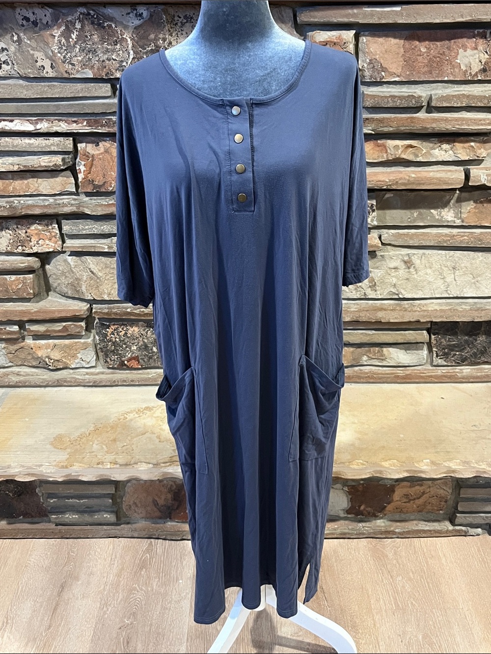 Lates by Kate Cozy Modal Button-Front Sleep Dress Slate Blue